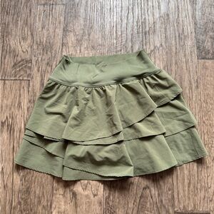 Aerie Olive Tiered Mini skirt with shorts underneath